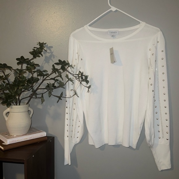 Carmen Marc Valvo Sweaters - Carmen Marc Valvo Embellished Cream Sweater